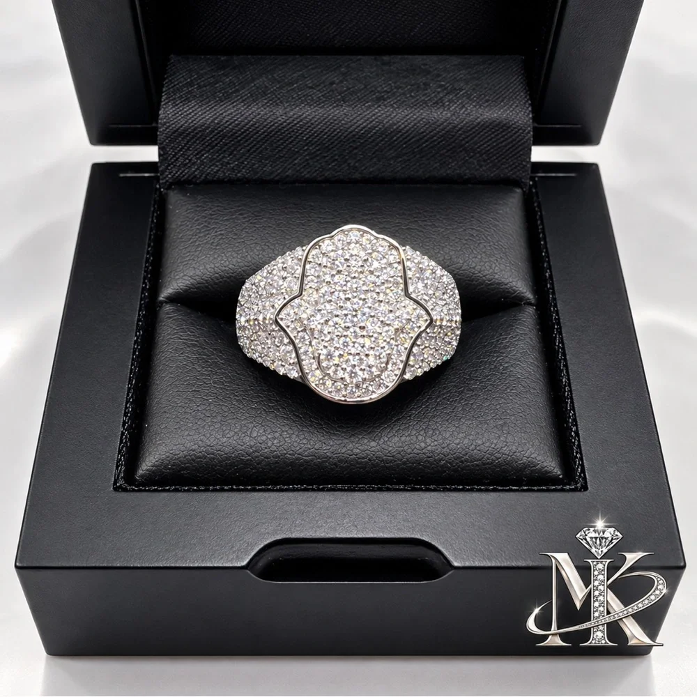 925 Sterling Silver 4.00CTW MOISSANITE Pavé Hamsa Men’s Ring Size 10